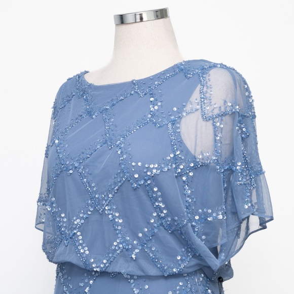 Adrianna Papell -  Beaded Blouson Gown With Flutter Sleeves - Picture 12 of 15